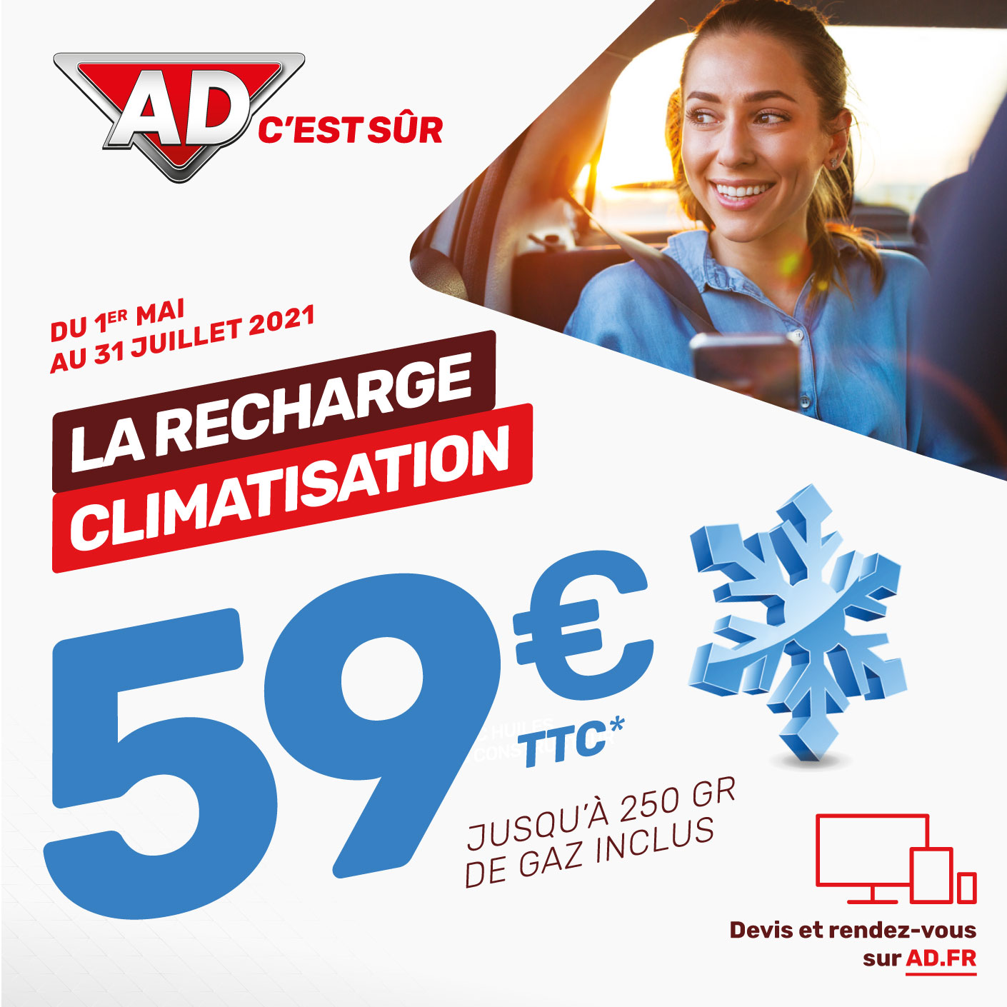 Du 1 mai au 31 juillet 2021,  59 euros la recharge de climatisation jusqu'à 250 gr de gaz inclus dans votre Garage David Ad Expert à Saint Fulgent