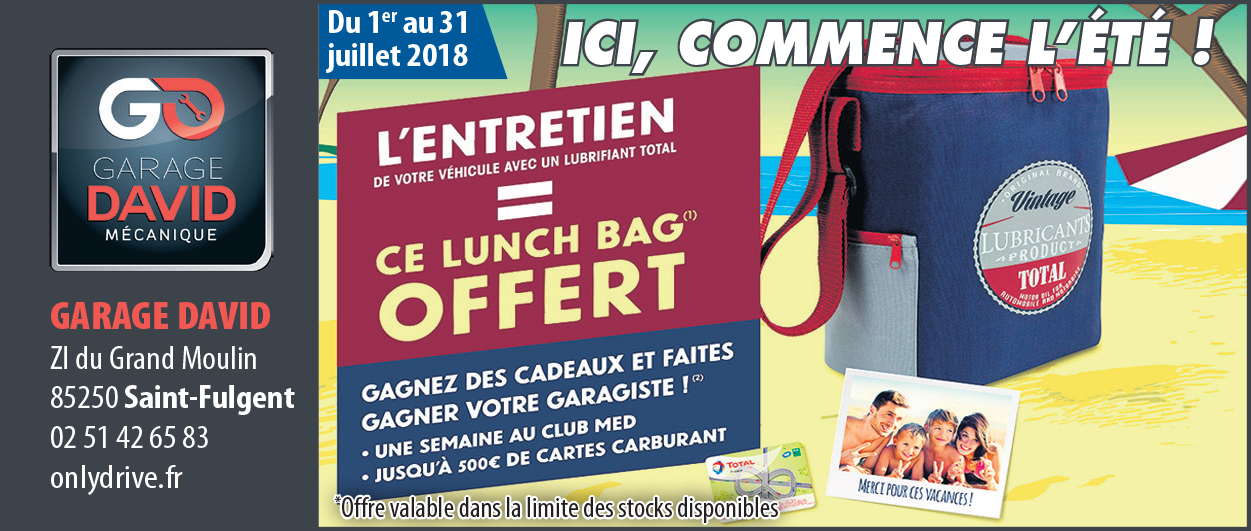 Du 1er au 31 juillet 2018, un lunch bag offert pour une révision avec de l'huile Total au Garage David à Saint Fulgent en Vendée