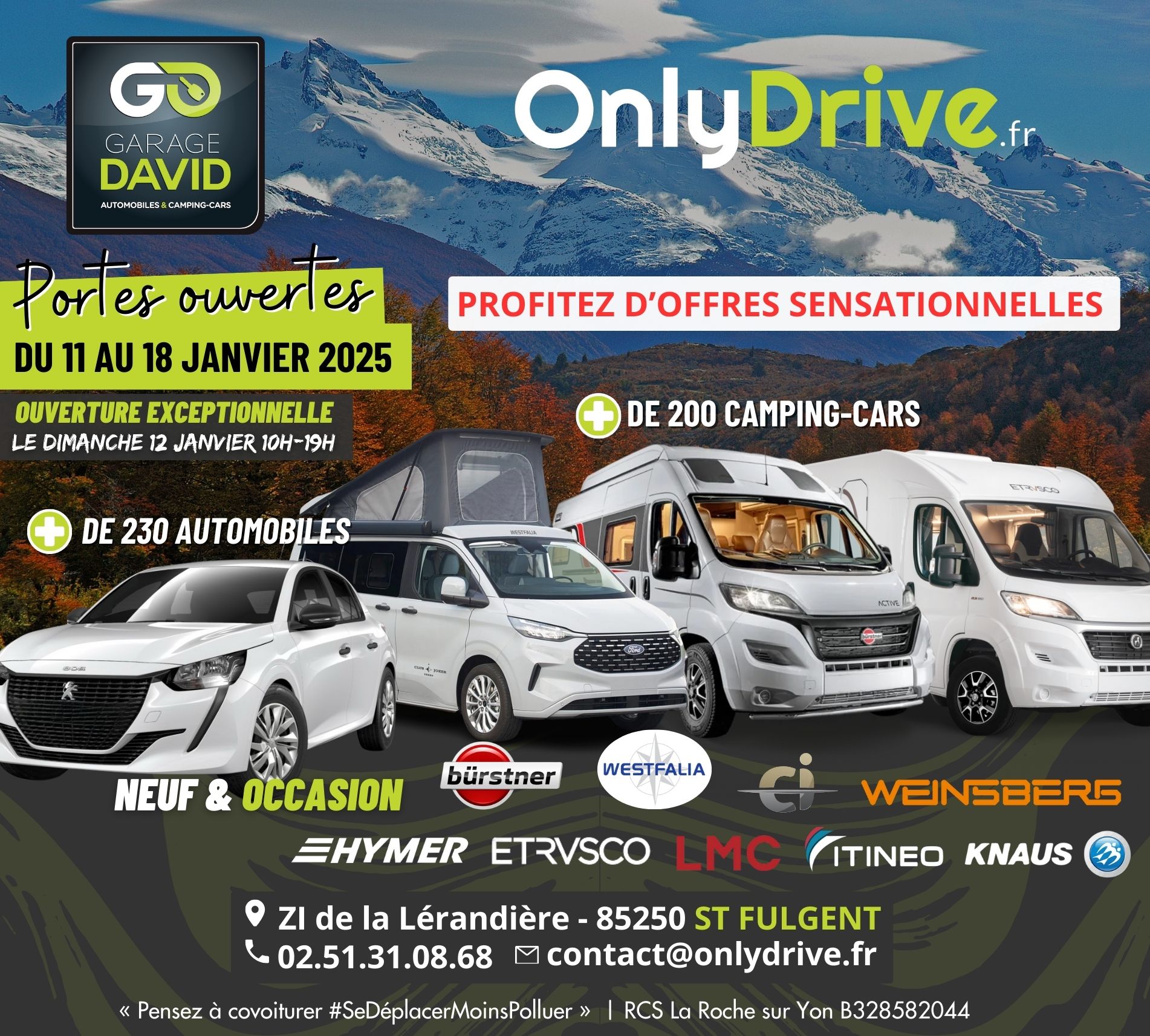 Portes Ouvertes Auto & Camping-car du 11 au 18 janvier 2025 au Garage David Onlydrive à Saint Fulgent